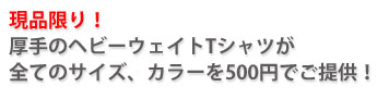 現品限り、在庫処分セール!全てのサイズ、全てのカラーを500円でご提供!